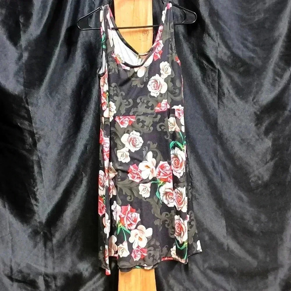 Tank top style black with pink floral print size medium dress - Picture 1 of 6